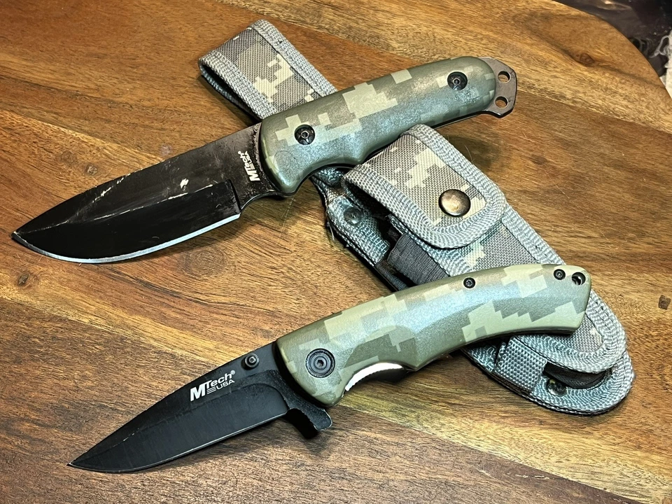 CUCHILLO PLEGABLE HOJA FIJA VERDE MTECH TÁNDEM LLEVAR CAMUFLAJE MT-473 + FUNDA NYLON Foto 1 de 4