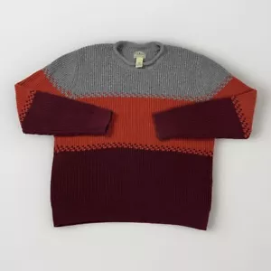 LL Bean Sweater Mens L Roll Neck Organic Cotton Waffle Fisherman Knit Colorblock - Picture 1 of 10