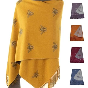 WINTER WARMER Reversible Thick Long Bumble Bee Print Fashion Scarf Blanket Wrap - Picture 1 of 12