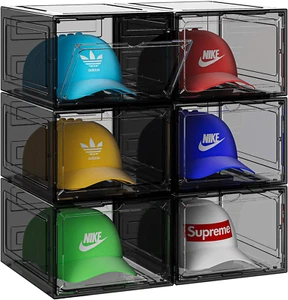 Hat Organizer Box for Baseball Caps, 6 Pack Stackable Hat Storage Box, Hat Holde - Picture 1 of 12