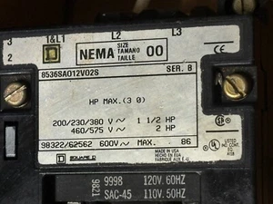 CONTATTORE QUADRATO D 8536 TIPO AG2. NEMA TAGLIA 00. 600 V. - Foto 1 di 1