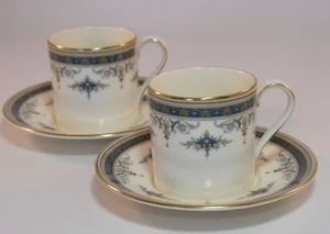 2 Minton Grasmere Blau & Goldrand Demitasse Kaffeedosen & Untertassen TOP - Bild 1 von 6