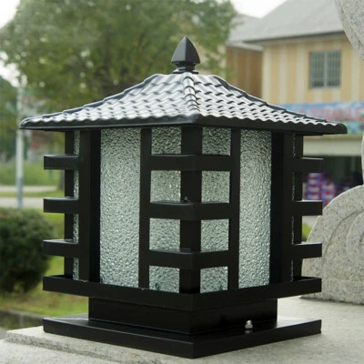 Glass Outdoor Pillar Light Vintage Garden Gate Post Lamp Lantern Black Lighting - Image 1 of 4