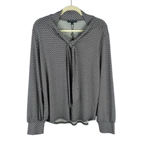 Blusa Adrianna Papell XL Negra Blanca Detalle Yugo Cuello Atado Manga Larga Floral - Imagen 1 de 9