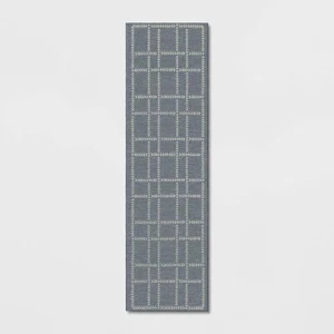 2'X7' Stitched Grid Woven Outdoor Area Rug Slate Blue - Threshold designed - Picture 1 of 5