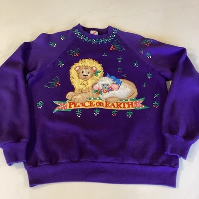 90’ Christmas Peace On Earth Jerzees VINTAGE SWEATSHIRT Handmade READ - Image 1 of 4