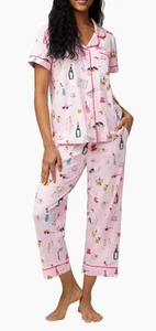 Bed Head Lets Do Brunch Crop Short-Sleeve Pajama Set Pink Small Retail $108 - Picture 1 of 7