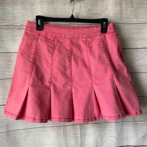No Boundaries Pink Denim Juniors Mini Skirt Pleated Side Zipper Size 13 - Picture 1 of 15
