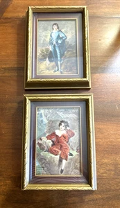 Vintage Lot de 2 enfants victoriens en bleu et rouge 8 x 6 x 2 mur galerie années 70 déco - Photo 1/14