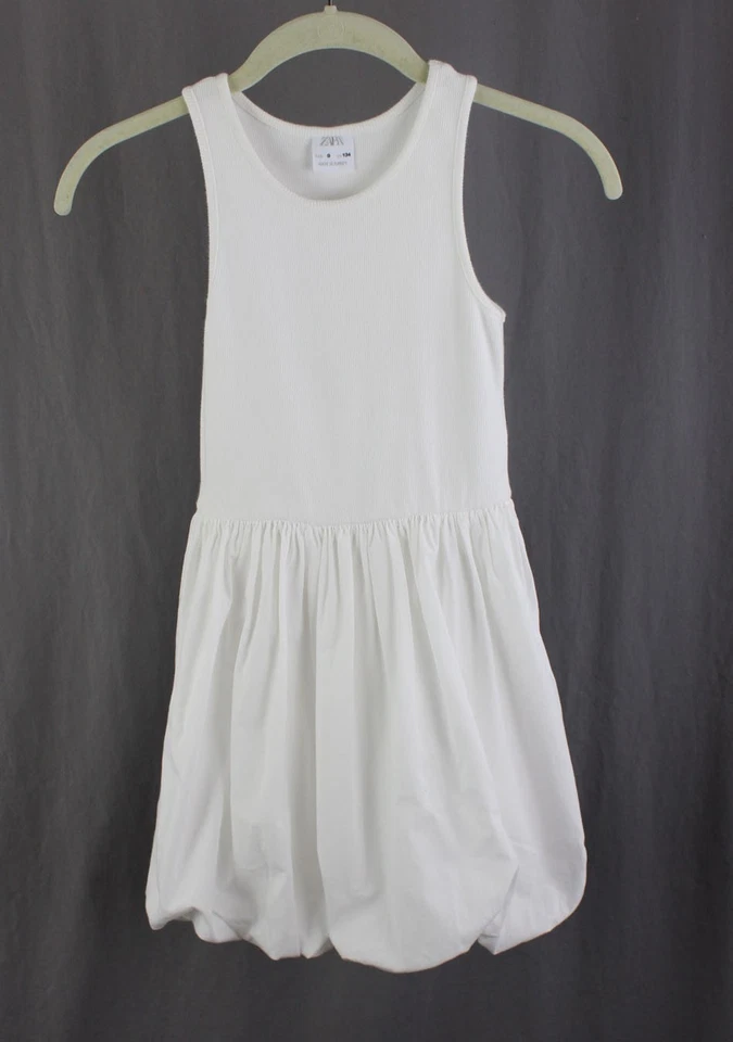 Zara Girls White Cotton Round Neck Sleeveless Bubble Hem Dress Size 9 - Image 1 of 4