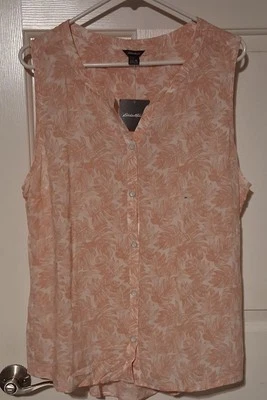 Blusa para mujer Eddie Bauer rosa/blanco con botones sin mangas talla XL NUEVA CON ETIQUETAS 100 % rayón Foto 1 de 4