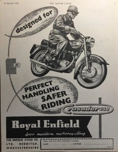 ROYAL ENFIELD CRUSADER 250 ORIGINAL 1958 B/W ADVERTISEMENT 24cm x 18cm - Picture 1 of 4