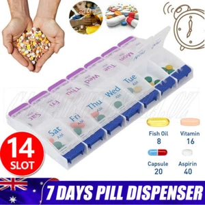 14 Slot AM Weeky Pill Box PM Medicine Organiser Case 7 Day Dispenser Medication - Picture 1 of 12