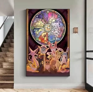 retro Pokémon Eeveelution poster painting print canvas Eevee wall art - Picture 1 of 7