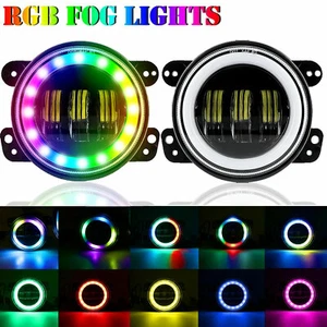 4Inch LED Fog Lights Projector RGB Halo Ring For Jeep Wrangler JK/TJ/LJ Dodge - Picture 1 of 12