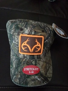 New Men's Realtree Camouflage and Blaze Orange Stretch-Fit Cap - With Tags - Picture 1 of 2
