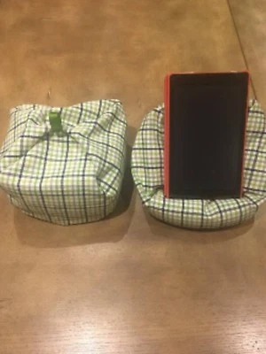 Green checked Beanbag Cushion holder for iPad, Kindle, Tablets  - Image 1 of 2
