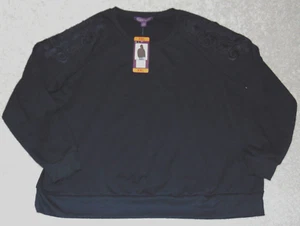 Gloria Vanderbilt Sweatshirt Womens size XXL Pullover Lace Soft  Black NWT - Picture 1 of 7
