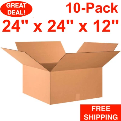 10-Pack 24" x 24" x 12" Cardboard Corrugated Shipping Boxes Moving Box Bundle - Image 1 of 4