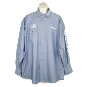 Wrangler Shirt Mens 2XL Long Live Cowboys Button Down Blue Embroidered - Picture 1 of 7