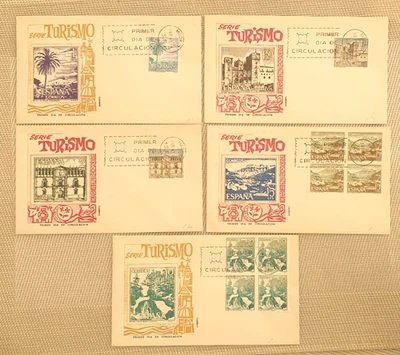 Spain, 1966-FDC- Serie Turismo (El Teide, Valle Bohi, Torla,  Arcala, Guadalupe) - Image 1 of 4