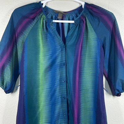 Fynn & Rose Dress Womens Petite 6P Shirt Dress Button Front Teal Blue Elastic - Image 1 of 4