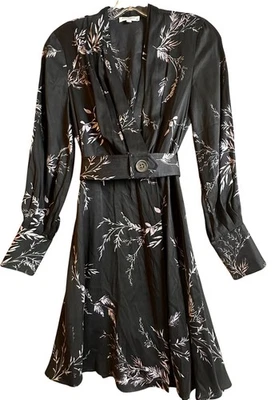 Equipment Fanetta Black Floral Silk Wrap Dress Sz 00 Career Fairy Whimsigoth - Image 1 of 4