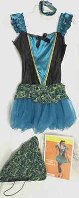 Peacock Costume Short Dress Sz S Teal Bird Wings Tutu Halloween Cosplay Colorful - Image 1 of 4