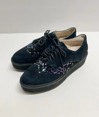 Shellys London Women's Black Suede Sequined Platform Oxford Shoe Sneaker 36 6 - Image 1 of 4