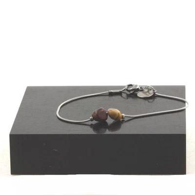 Pulsera de Acero Inoxidable 2 Cuentas de Mookaite de Australia Forma Hecha en Foto 1 de 2