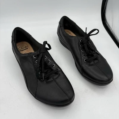 Clarks Collection Zapatos Mujer 7.5 Everlay Elma Cuero Negro Oxford Con Cordones Foto 1 de 4