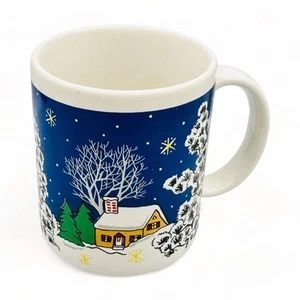 Vintage Christmas Mug - Snowy Cabin / Church Scene - Picture 1 of 8