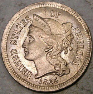 1865 THREE CENT NICKEL GORGEOUS FEATURES MASSIVE OBV/REV DIE CLASHING—DIE BREAK - Picture 1 of 4