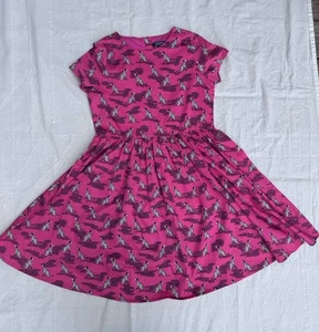 Lands’ End Girls Sz 14 Pink Dalmation Dogs Spring Cotton Dress Lined Dress - Picture 1 of 4