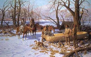 Tom Lovell CARSON'S BOATYARD art print, Native American, Sioux, Dugout Canoe - Picture 1 of 1