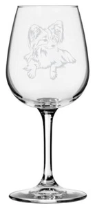 Papillon Dog Themed Etched All Purpose 12.75oz Wine Glass - Bild 1 von 2