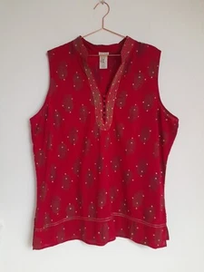 Old Navy top size XXL Indian Paisley print sequins red & gold cotton sleeveless - Picture 1 of 8