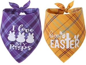 Easter Dog Scarf 2 Pack Plaid Pet Bandana for Small Medium Large Dogs - Picture 1 of 7