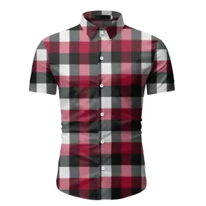 Camisa A Cuadros Roja Para Hombre Moda Corta Clásica Elegante Fiesta Con Botones - Bild 1 von 12