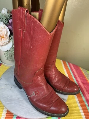 Botas femininas raras Nocona #135 couro vermelho ocidental incrustado floral cowgirl EUA 5,5 B - Imagem 1 de 4