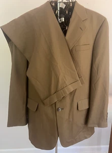 Men’s VTG 2 Pc Suit Wool Silk Sharkskin Jones NY 42R 36”W X  30” Inseam Olive - Picture 1 of 20