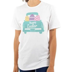 Happy Easter Spring Egg Hunt Pick Up Truck Womens Graphic Crewneck T Shirt Tee - Picture 1 of 7