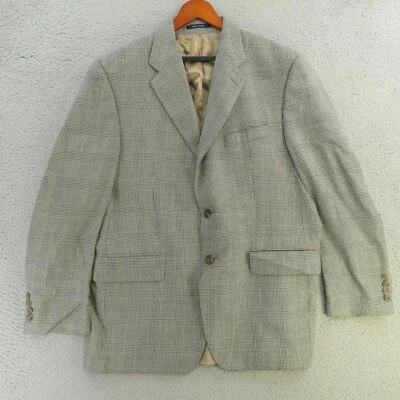 Ralph Lauren Chaps Blazer Jacket Coat Mens 41R Black Houndstooth Silk Linen Wool - Image 1 of 4