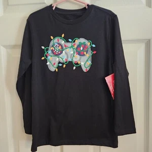Holiday Time Boys Video Gamer Christmas Long Sleeve T-Shirt Black SMALL (6-7) NW - Picture 1 of 7
