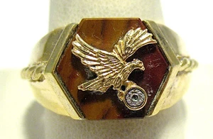 10K GOLD STERLING SILVER TIGERS EYE DIAMOND RING SIZE 14   15.2 GRAMS /195 - Picture 1 of 2