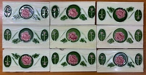 BORDER MAJOLICA RARE ANTIQUE VINTAGE COLLECTIBLE TILES ENGLAND Art Deco 6X3 INCH - Picture 1 of 3