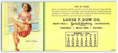 1946 LOUIS F DOW SAINT PAUL MINNESOTA SEXY PINUP ART CALENDAR INK BLOTTER Z5855 - Image 1 of 2