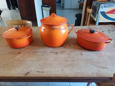 Lot de 3 Marmites Fonte Anciennes Orange - Photo 1/4