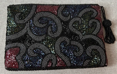 Black and Multi Colored Swirl Beaded Clutch Wallet - Image 1 of 4