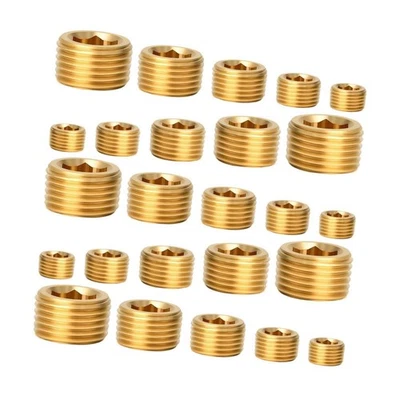 Jeu de Bouchons NPT En Laiton, 25 Pièces, Douille Hexagonale Interne pour Tuyau - Photo 1/4